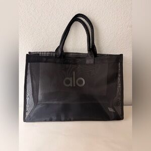 Alo Yoga Black Mesh Tote Bag | Sheer Logo Gym Carryall